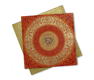 Hindu Wedding Card in Orange with Floral Design & Ganesha