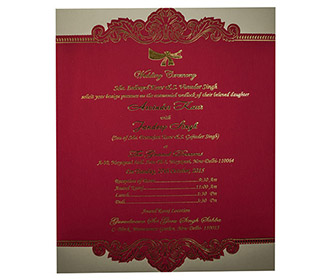 Indian Wedding Invite in Pink with motifs in Golden