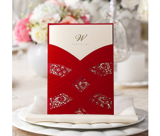 Red Wedding Invitation Cards With Laser Cut Pearl Pattern