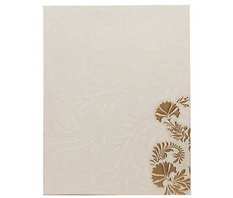 Wedding Card in White & Golden with Multi-color Floral Patterns