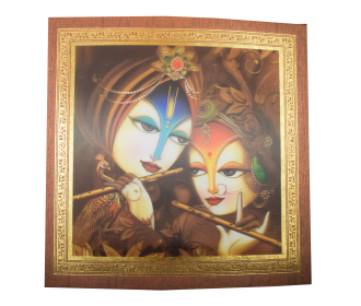 3-D Radha Krishna Wedding card on a Brown textured paper with golden border