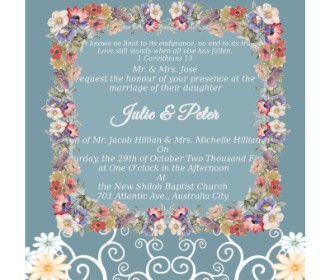 Aqua blue Floral Christian Wedding e Cards - 