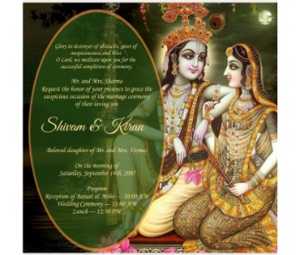 Green color Radha Krishna wedding ecards - 