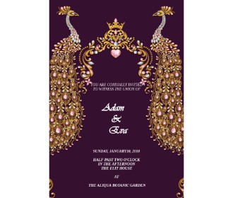 Purple color peacock design wedding e cards - 