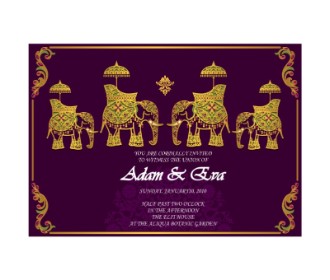 Purple color elephent design wedding e cards