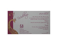 Wedding invitation with golden peacock and ambi design
