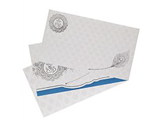 Hindu wedding card in white and silver with morpankh design