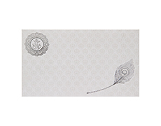 Hindu wedding card in white and silver with morpankh design