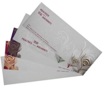 Indian wedding card with multicolor morpankh design