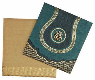 Hindu Wedding Card in Spring Green and Antique Golden