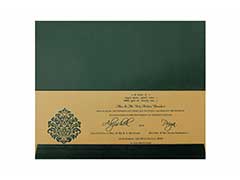 Indian Wedding Card in Dark Green and Golden with Cutout Design
