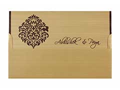 Indian Wedding Card in Brown and Golden with Cutout Design