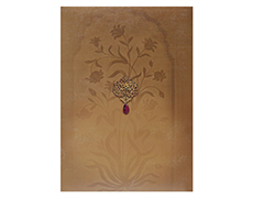 Bookstyle wedding card in red satin with traditional images