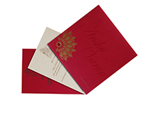 Modern Design wedding card in Fuschia & Golden cut out