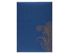 Sikh Wedding card in Golden and Blue satin with cut out design
