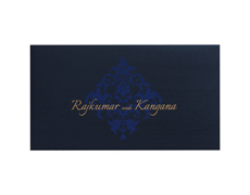 Indian wedding card in Navy Blue with multicolor inserts