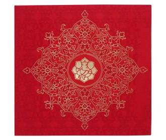 Satin wedding card in red and antique golden with Ganesha design