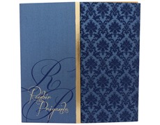 Indian wedding card in royal blue and golden