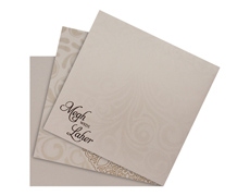 Ganesha wedding card in shimmering white with embossed velvet de