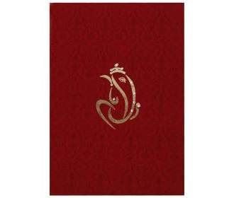 Hindu Wedding card in red satin with Ganesha Symbol