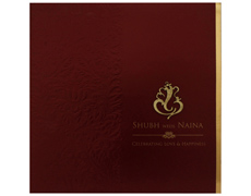 Indian wedding card in Maroon with Ganesha symbol