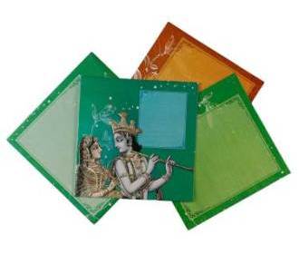 Hindu Wedding Card in Limegreen Colour with Radha Krishna images