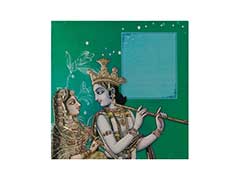 Hindu Wedding Card in Limegreen Colour with Radha Krishna images
