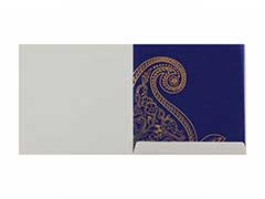 Indian Wedding Card in Cream and Golden with Blue Paisley Design