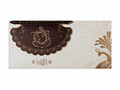 Cream & Golden Wedding Card with Ganesha in Brown Pankha Design