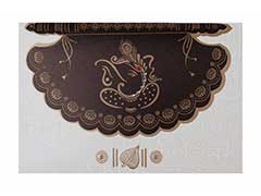 Cream & Golden Wedding Card with Ganesha in Brown Pankha Design
