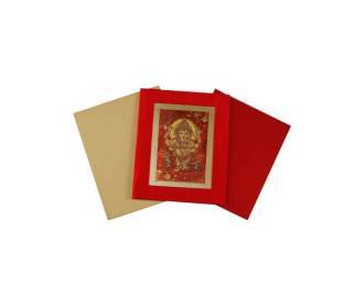 Exclusive Satin wedding card in Red & Golden with Ganesha Image