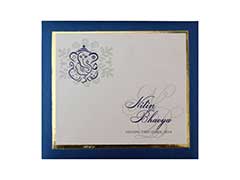 Satin Wedding Card in Blue with Laser Cut-out Initials
