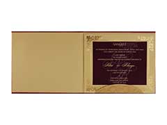 Satin Wedding Card in Red,Violet & Golden with Cut-out Des