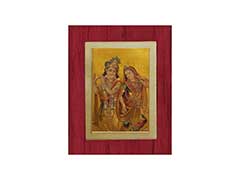 Radha Krishna Wedding Card in Red, Violet and Golden