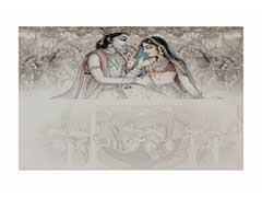 Radha Krishna Wedding Card in Corn Silk and Golden Color