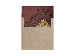 Satin Wedding Card in Brown with Decorated Golden Motif