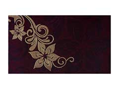 Indian Wedding Card in Purple Satin with Golden Flowers