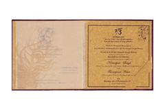 Sikh Wedding Satin Card in Purple and Golden with Peacock