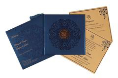 Sikh Wedding Card in Navy Blue and Golden