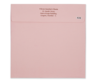 Baby pink multifaith indian wedding card with embossed floral design