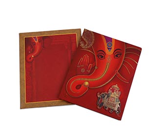 Beautifu Ganesha theme hindu wedding invitation card in red color
