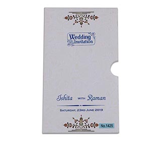 Beautiful blue color wedding invite with four fold accordion design
