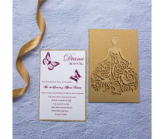 Beautiful Golden laser cut wedding invitation for the bride to be