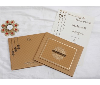 Beautiful hangings with Ganesha Beige wedding invite