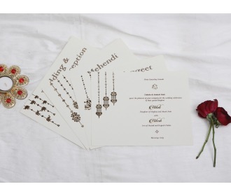 Beautiful hangings with Ganesha Beige wedding invite