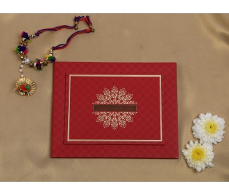 Beautiful hangings with Ganesha Red wedding invite