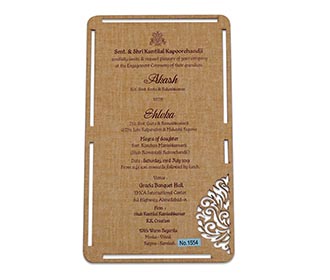 Beige colour wooden single insert laser cut wedding invitation