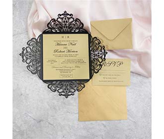 Black and Golden Lasercut Wedding invite and RSVP set