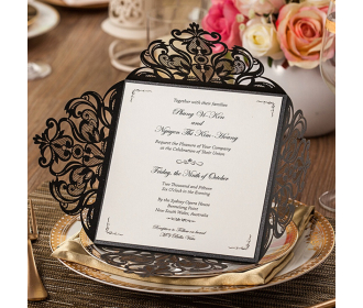 Black Laser-Cut Lace Flower Pattern Wedding Invitations Cards