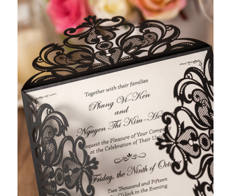 Black Laser-Cut Lace Flower Pattern Wedding Invitations Cards